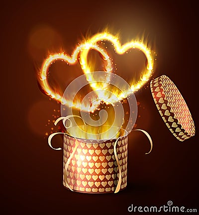 Opened gift-box with hearts. Vector Illustration