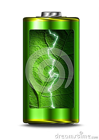 Opened green energy battery power spark Stock Photo
