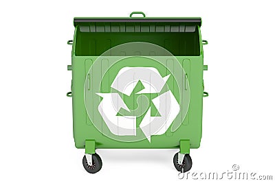 Opened green garbage container, 3D Stock Photo