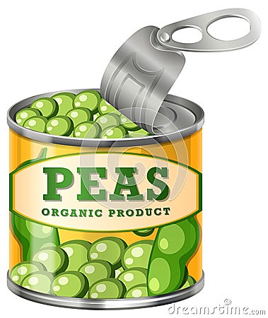 Opened Green Peas Food Can Vector Illustration