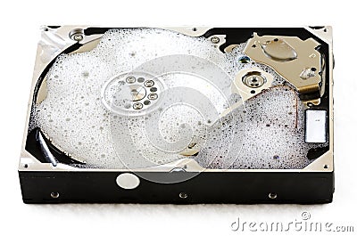 Opened hard-disc with lather Stock Photo