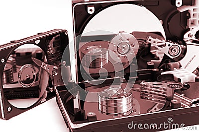 Opened hard drives Stock Photo