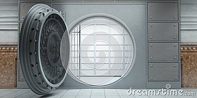 Opened huge empty bank vault front view Stock Photo