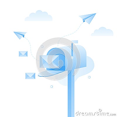 Opened mailbox with regular mail inside. Modern flat vector illustration Vector Illustration