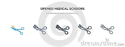 Opened medical scissors icon in different style vector illustration. two colored and black opened medical scissors vector icons Vector Illustration