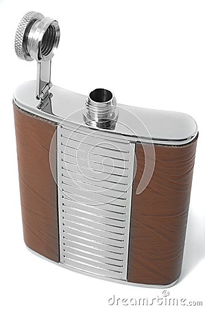 Opened metal flask for alcohol Stock Photo