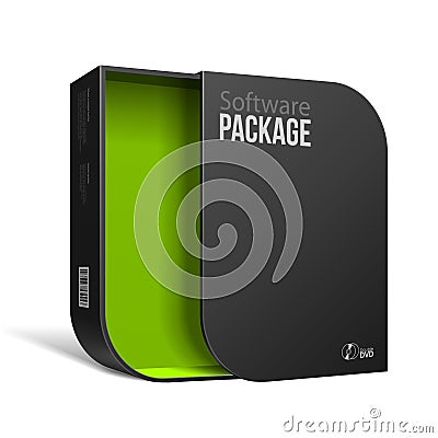 Opened Modern Black Software Package Box With Rounded Corners Green Inside Vector Illustration
