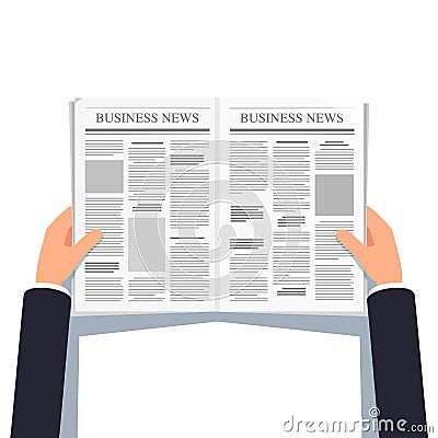 Opened newspaper in businessman hands Vector Illustration