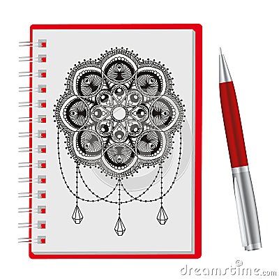 Opened notepad with pen Vector Illustration