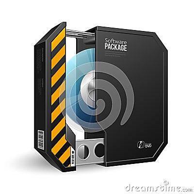 Opened Octagon Modern Black Software Package Box Vector Illustration