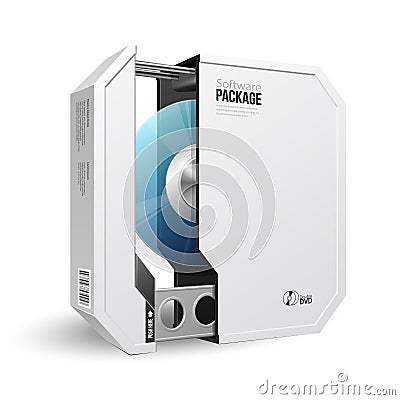 Opened Octagon Modern White Software Package Box Vector Illustration