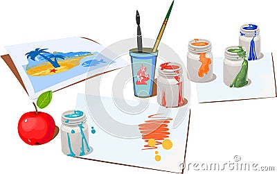 Opened paint buckets colors Stock Photo