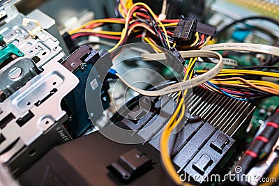 Opened personal computer , visible components Stock Photo