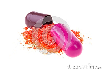 Opened pill capsule Stock Photo