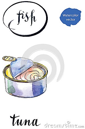 Opened preserve of tuna Vector Illustration