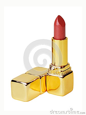 Opened red lipstick gold tube Stock Photo