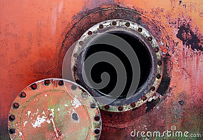 Opened rusty manhole Stock Photo