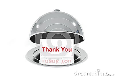 Opened silver cloche with white sign thank you message Cartoon Illustration