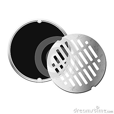 Opened street manhole. Top view. Vector Illustration