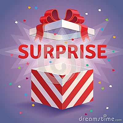 Opened surprise gift box Vector Illustration