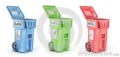 Opened trash cans for trash sorting Cartoon Illustration