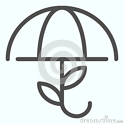 Opened umbrella line icon. Umbrella with leaves vector illustration isolated on white. Meteorology outline style design Vector Illustration