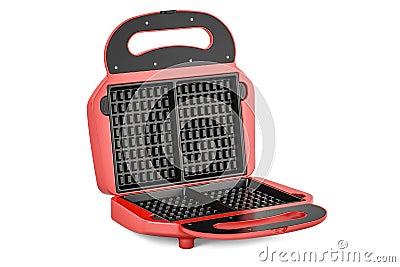 Opened waffle iron closeup, 3D rendering Stock Photo