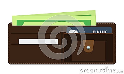 Opened Wallet with flat and solid color style. Vector illustration. Vector Illustration