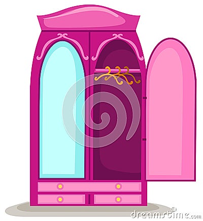 Opened wardrobe with mirror Vector Illustration