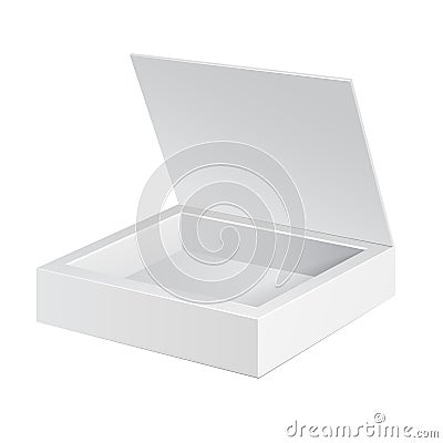 Opened White Cardboard Package Box. Gift Candy. On White Background . Ready For Your Design. Product Packing Vector Illustration