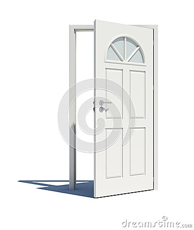 Opened white door with shadow Stock Photo