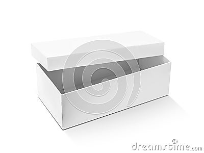 Opened white laminated cardboard paper box Stock Photo