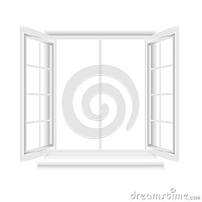 Opened white window frame on white background Vector Illustration