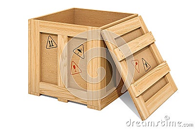 Opened wooden box, parcel. 3d rendering Stock Photo