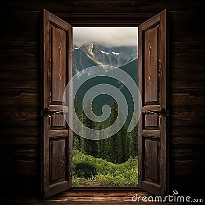 opened wooden door generated by AI tool Stock Photo