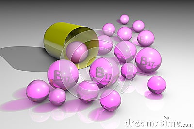 Opened yellow capsule pill with vitamin B17 drops. Amygdalin pills. Vitamin and mineral complex. Healthy life concept Cartoon Illustration