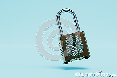 opening the block with the help of biometrics. padlock with fingerprint on it. 3D render Stock Photo