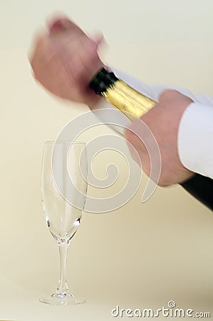 Opening a bottle of Champagne Stock Photo