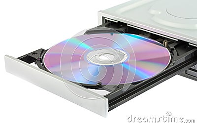 Opening cd-rom drive with disk Stock Photo