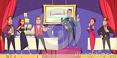 Opening Exhibition Banquet Cartoon Illustration Vector Illustration