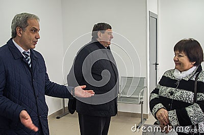 The opening of the first in Russia modular waiting room at the railway station `Matlievska` in the Kaluga region. Editorial Stock Photo