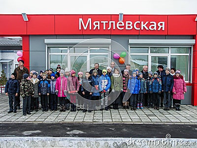 The opening of the first in Russia modular waiting room at the railway station `Matlievska` in the Kaluga region. Editorial Stock Photo