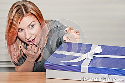 Opening gift Stock Photo