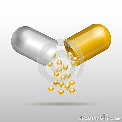 Opening gold medical capsule Vector Illustration