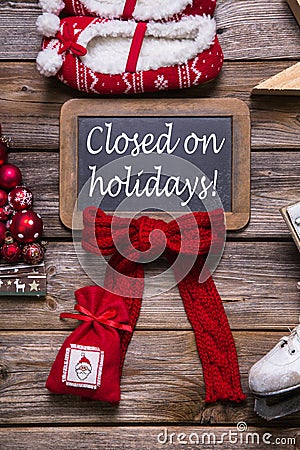 Opening hours on christmas holidays: closed; information for customers and guests. Stock Photo