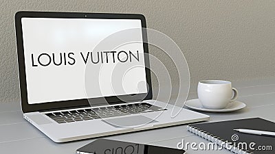 Opening Laptop With Louis Vuitton Logo On The Screen. Modern Workplace Conceptual Editorial 4K ...