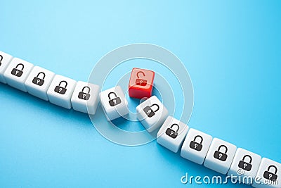 Opening a padlock breaks the chain. Using the correct key or combination. Stock Photo