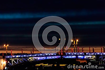 Opening of Palace drawbridge. Night view of Palace bridge from the Neva river in Saint Petersburg, Russia Editorial Stock Photo