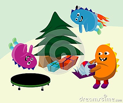 Opening Presents Vector Illustration