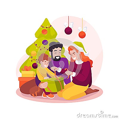 Opening presents isolated cartoon vector illustration. Vector Illustration